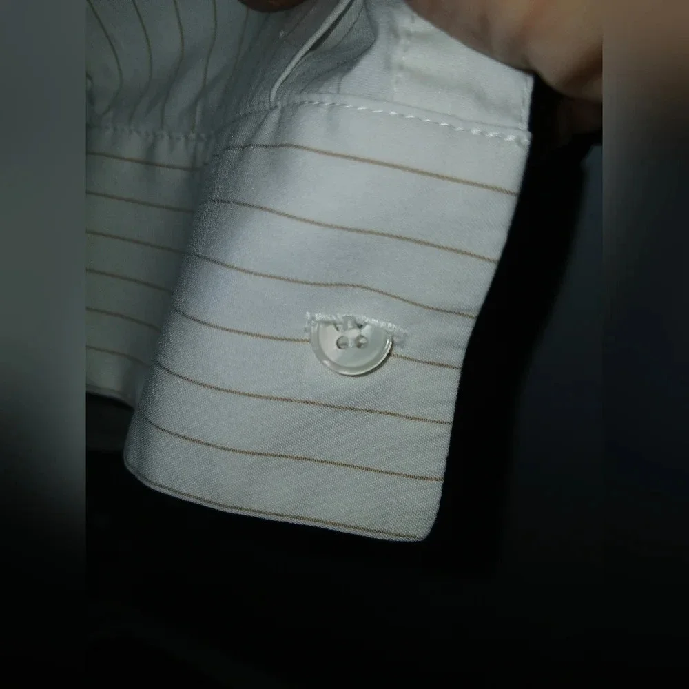 Lafayette 148 womens Small white pinstripe long sleeve button down shirt office - Picture 4 of 9